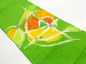 手織り真綿紬抽象に変わり格子模様織出し名古屋帯